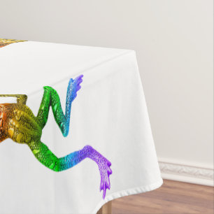 SlipperyJoe's rainbow colored frog rendered sculpt Tablecloth