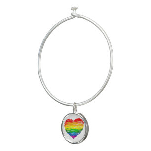 SlipperyJoe's rainbow colored heart scribbled swir Bangle Bracelet