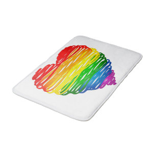 SlipperyJoe's rainbow colored heart scribbled swir Bath Mat