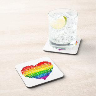 SlipperyJoe's rainbow colored heart scribbled swir Beverage Coaster