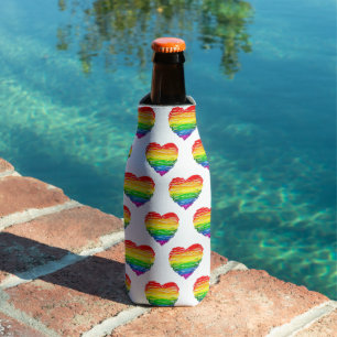 SlipperyJoe's rainbow colored heart scribbled swir Bottle Cooler