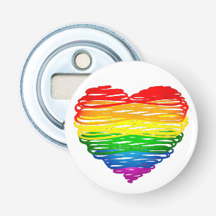 SlipperyJoe's rainbow colored heart scribbled swir Bottle Opener