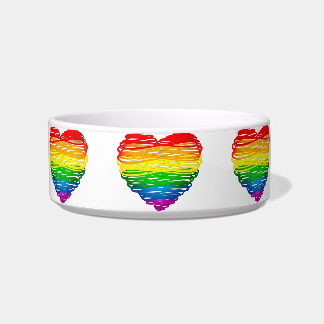 SlipperyJoe's rainbow colored heart scribbled swir Bowl (Front)