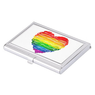 SlipperyJoe's rainbow colored heart scribbled swir Business Card Case