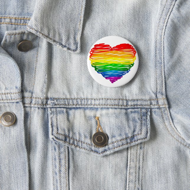 SlipperyJoe's rainbow colored heart scribbled swir Button (In Situ)
