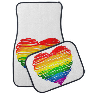 SlipperyJoe's rainbow colored heart scribbled swir Car Floor Mat