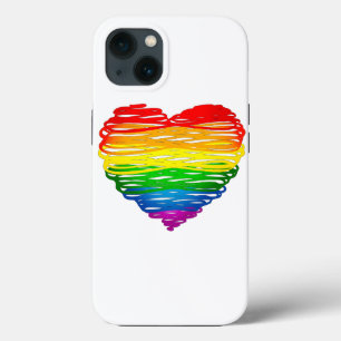 SlipperyJoe's rainbow colored heart scribbled swir iPhone 13 Case