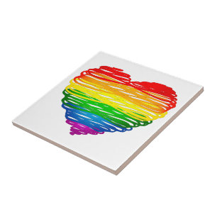 SlipperyJoe's rainbow colored heart scribbled swir Ceramic Tile
