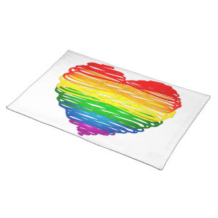 SlipperyJoe's rainbow colored heart scribbled swir Cloth Placemat