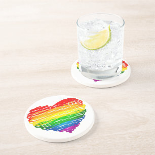 SlipperyJoe's rainbow colored heart scribbled swir Coaster