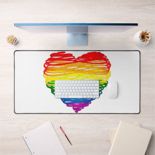 SlipperyJoe's rainbow colored heart scribbled swir Desk Mat