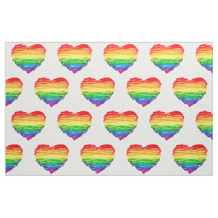 SlipperyJoe's rainbow colored heart scribbled swir Fabric
