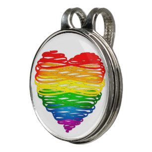SlipperyJoe's rainbow colored heart scribbled swir Golf Hat Clip