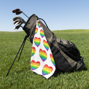 SlipperyJoe's rainbow colored heart scribbled swir Golf Towel