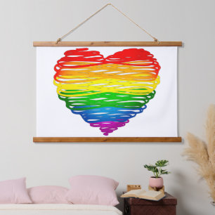 SlipperyJoe's rainbow colored heart scribbled swir Hanging Tapestry