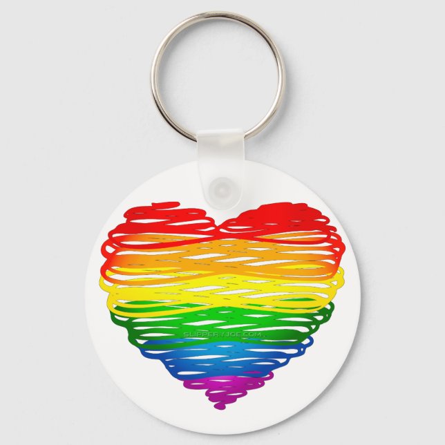 SlipperyJoe's rainbow colored heart scribbled swir Keychain (Front)