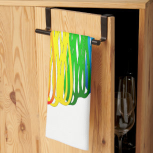 SlipperyJoe's rainbow colored heart scribbled swir Kitchen Towel