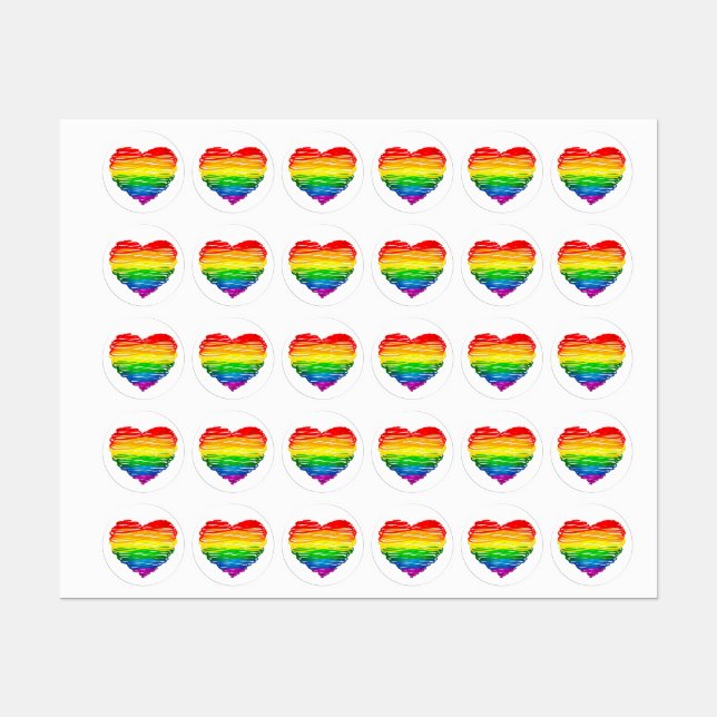 SlipperyJoe's rainbow colored heart scribbled swir Labels (Sheet)