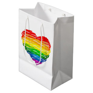 SlipperyJoe's rainbow colored heart scribbled swir Medium Gift Bag