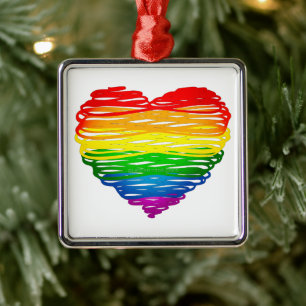 SlipperyJoe's rainbow colored heart scribbled swir Metal Ornament