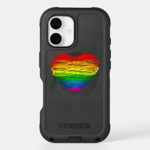 SlipperyJoe's rainbow colored heart scribbled swir iPhone 16 Case