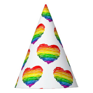 SlipperyJoe's rainbow colored heart scribbled swir Party Hat