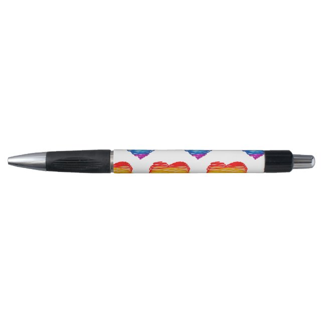 SlipperyJoe's rainbow colored heart scribbled swir Pen (Front)