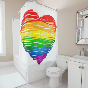 SlipperyJoe's rainbow colored heart scribbled swir Shower Curtain