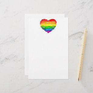 SlipperyJoe's rainbow colored heart scribbled swir Stationery