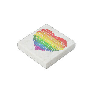 SlipperyJoe's rainbow colored heart scribbled swir Stone Magnet
