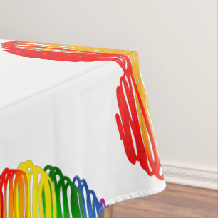 SlipperyJoe's rainbow colored heart scribbled swir Tablecloth