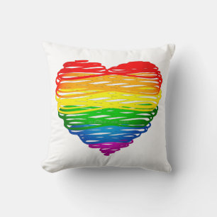 SlipperyJoe's rainbow colored heart scribbled swir Throw Pillow