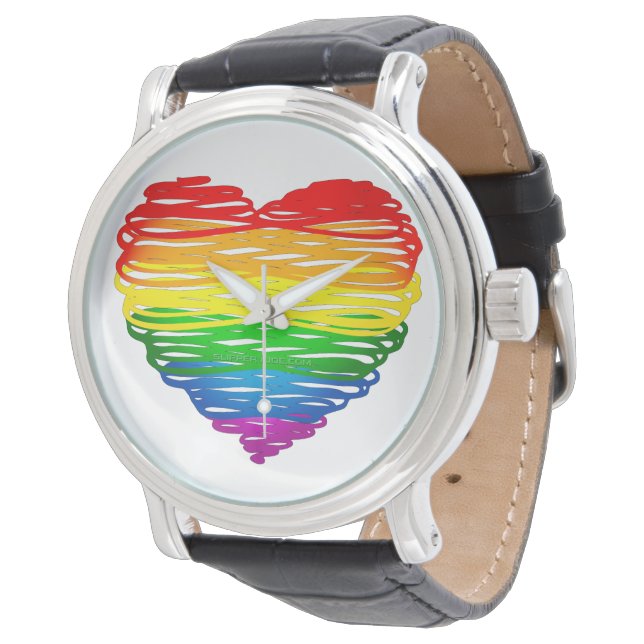 SlipperyJoe's rainbow colored heart scribbled swir Watch (Angled)