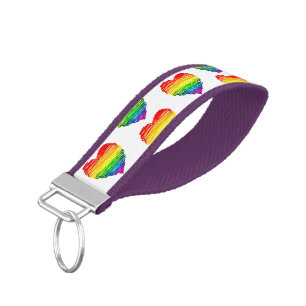 SlipperyJoe's rainbow colored heart scribbled swir Wrist Keychain