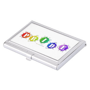 SlipperyJoe's rainbow colored pride sign bursts wi Business Card Case