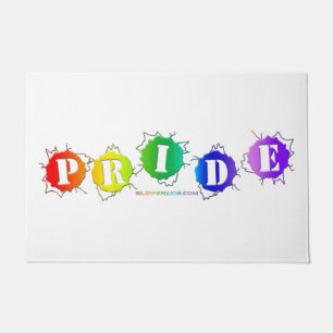 SlipperyJoe's rainbow colored pride sign bursts wi Doormat