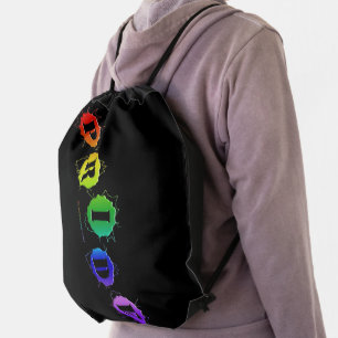 SlipperyJoe's rainbow colored pride sign bursts wi Drawstring Bag