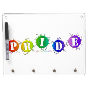SlipperyJoe's rainbow colored pride sign bursts wi Dry Erase Board With Keychain Holder