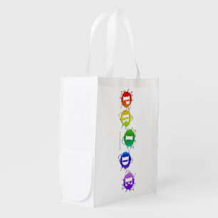 SlipperyJoe's rainbow colored pride sign bursts wi Grocery Bag