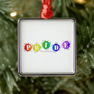 SlipperyJoe's rainbow colored pride sign bursts wi Metal Ornament