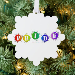 SlipperyJoe's rainbow colored pride sign bursts wi Ornament Card