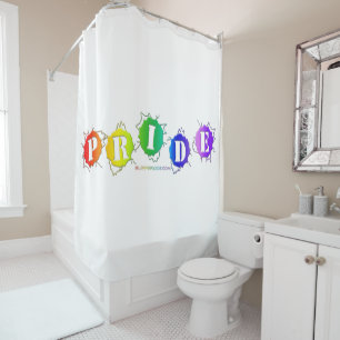 SlipperyJoe's rainbow colored pride sign bursts wi Shower Curtain