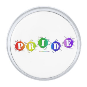 SlipperyJoe's rainbow colored pride sign bursts wi Silver Finish Lapel Pin