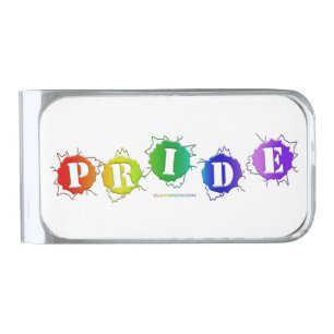 SlipperyJoe's rainbow colored pride sign bursts wi Silver Finish Money Clip