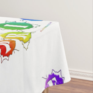 SlipperyJoe's rainbow colored pride sign bursts wi Tablecloth