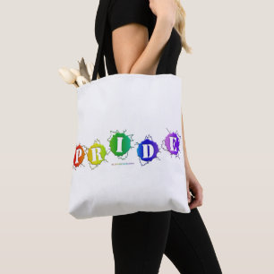 SlipperyJoe's rainbow colored pride sign bursts wi Tote Bag