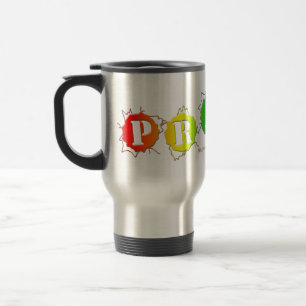 SlipperyJoe's rainbow colored pride sign bursts wi Travel Mug