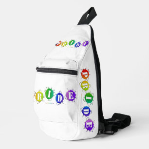 SlipperyJoe's rainbow colored pride sign word thre Sling Bag