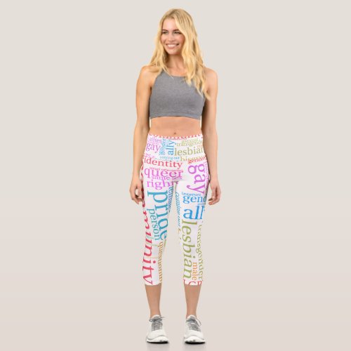 SlipperyJoes rainbow community words colorful ide Capri Leggings