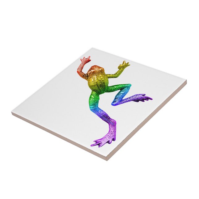 SlipperyJoe's rainbow gradient frog vibrant amphib Ceramic Tile (Side)